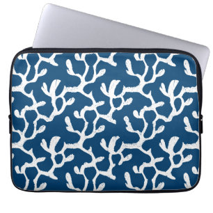 Housse Pour Ordinateur Portable Corail Abstrait bleu et blanc Motif répétitif