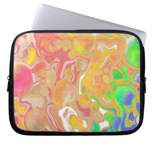 Housse Pour Ordinateur Portable Corail, Bleu, Vert, Rose Abstrait Fluide Art