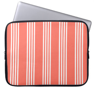 Housse Pour Ordinateur Portable Corail vivant et blanc quatre bandes motif