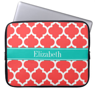 Housse Pour Ordinateur Portable Coral Red Wht Moroccan #5 Teal Name