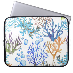 Housse Pour Ordinateur Portable Coraux dessinés à la main : motif sous-marin.