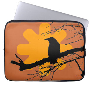 Housse Pour Ordinateur Portable Corbeau sur une branche et soleil, brun, jaune