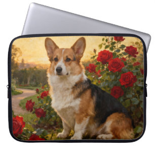 Housse Pour Ordinateur Portable Corgi dans les Roses II