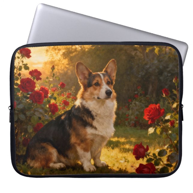 Housse Pour Ordinateur Portable Corgi in the Roses I (Devant)