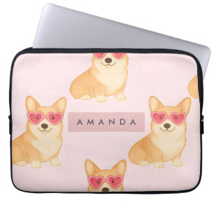 Housse Pour Ordinateur Portable Corgi Kawaii Personnalisé avec Lunettes de Soleil