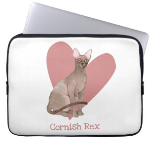Housse Pour Ordinateur Portable Cornouailles Rex Chat Aquarelle Kitty Coeur rose
