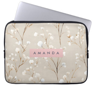 Housse Pour Ordinateur Portable Coton Fleur Élégant Personnalisé Neutre