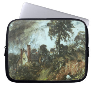 Housse Pour Ordinateur Portable Cottage parmi les arbres avec un banc de sable,