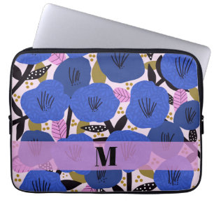 Housse Pour Ordinateur Portable Cottagecore Blue Floral Patch Monogramme
