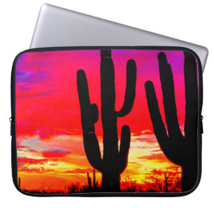 Housse Pour Ordinateur Portable Coucher de soleil de Cactus rouge rose bleu orange