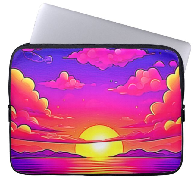 Housse Pour Ordinateur Portable Coucher de soleil rose et violet (Devant)
