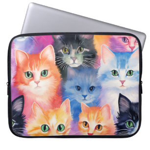 HOUSSE POUR ORDINATEUR PORTABLE COULEUR D'EAU PASTEL VISAGES CHAQUE COULEUR