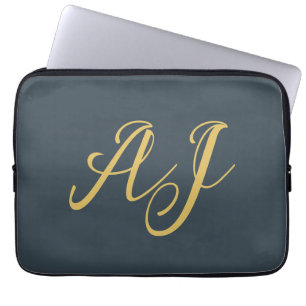 Housse Pour Ordinateur Portable Couleur Or Charbon Monogramme Initial Professionne