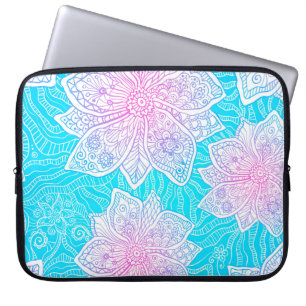 Housse Pour Ordinateur Portable Couleurs bleues et roses ornementent fleurs transp