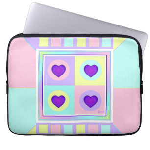 Housse Pour Ordinateur Portable Couleurs pastel & coeurs violets battre