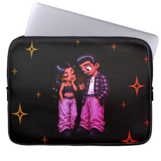 Housse Pour Ordinateur Portable Couple d'amour chicano Rose rouge Étoiles dorées