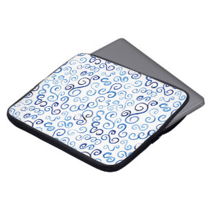 Housse Pour Ordinateur Portable Courbes d'aquarelle bleue Abstraites sur blanc
