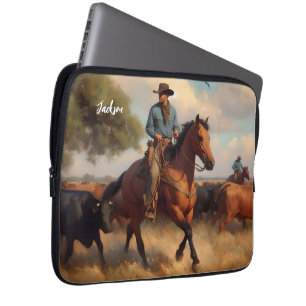 Housse Pour Ordinateur Portable Cowboy sur Bay Horse and Cattle