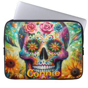 Housse Pour Ordinateur Portable Crâne à sucre Roses tournesol personnalisé