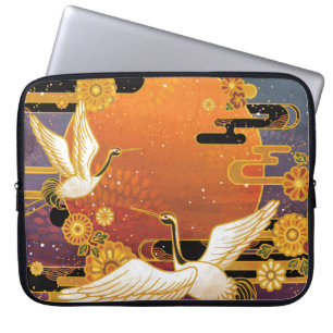 Housse Pour Ordinateur Portable Crane Bird Chrysanthemum Motif japonais