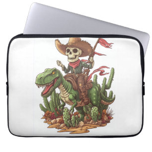 Housse Pour Ordinateur Portable Crâne de Cowboy Jurassique � Dino Rodéo Drôle
