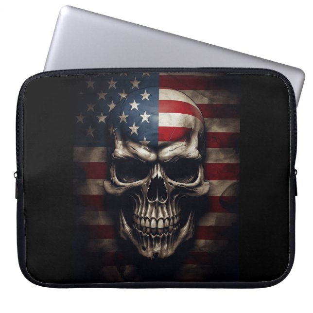 Housse Pour Ordinateur Portable Crâne de drapeau américain  (Devant)