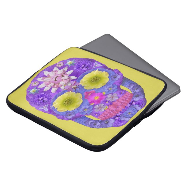 Housse Pour Ordinateur Portable Crâne de fleurs 5 (Devant haut)