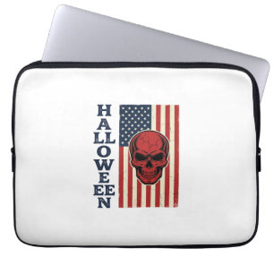 Housse Pour Ordinateur Portable Crâne d'Halloween Drapeau Patriotique Vintage Effr