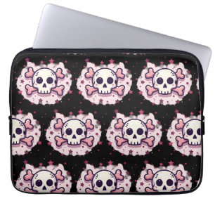 Housse Pour Ordinateur Portable Crâne et Os en Rose Pastel