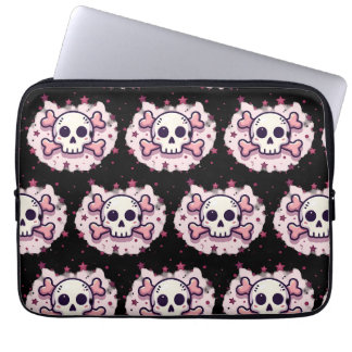 Housse Pour Ordinateur Portable Crâne et Os en Rose Pastel