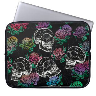 Housse Pour Ordinateur Portable Crânes et Roses sombres   Funky Glam Ombre Grunge