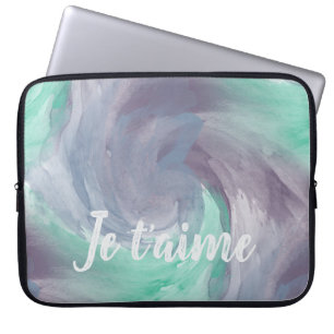 Housse Pour Ordinateur Portable Cravate-teinture violet vert peint Aquarelle dans