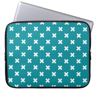 Housse Pour Ordinateur Portable Crochets blancs sur turquoise