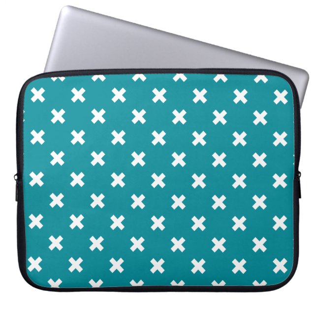 Housse Pour Ordinateur Portable Crochets blancs sur turquoise (Devant)
