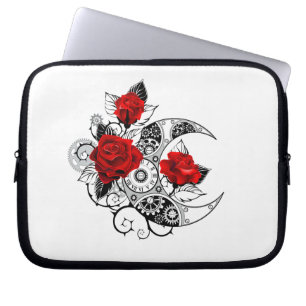 Housse Pour Ordinateur Portable Croissant mécanique avec roses rouges