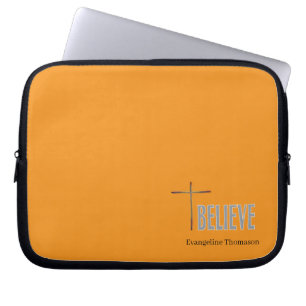 Housse Pour Ordinateur Portable Croix Chrétienne Believe Nom Personnalisé Dames