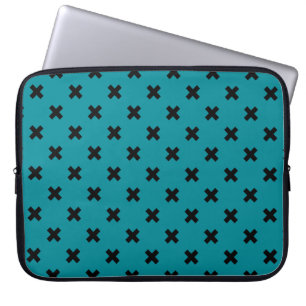 Housse Pour Ordinateur Portable Croix noire sur turquoise