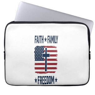 Housse Pour Ordinateur Portable Croix Patriotique Foi Famille Liberté Drapeau USA