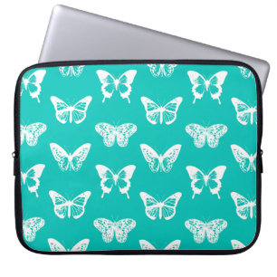 Housse Pour Ordinateur Portable Croquis de papillon, bleu turquoise et blanc