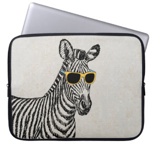 Housse Pour Ordinateur Portable Croquis de zèbre cool mignon et drôle avec lunette
