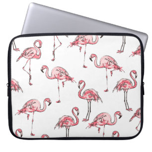 Housse Pour Ordinateur Portable Croquis Flamant rose : Motif Vintage tropical.