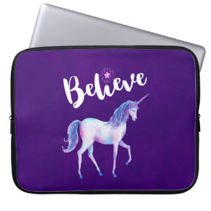 Housse Pour Ordinateur Portable Croyez avec Unicorn dans les aquarelles pastel