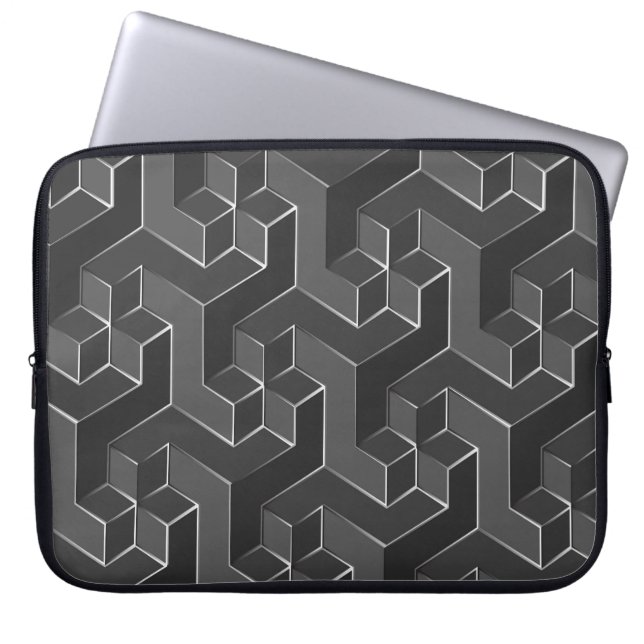 Housse Pour Ordinateur Portable Cubes géométriques noir et gris Motif (Devant)