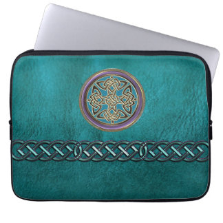 Housse Pour Ordinateur Portable Cuir turquoise de Faux avec la douille celtique