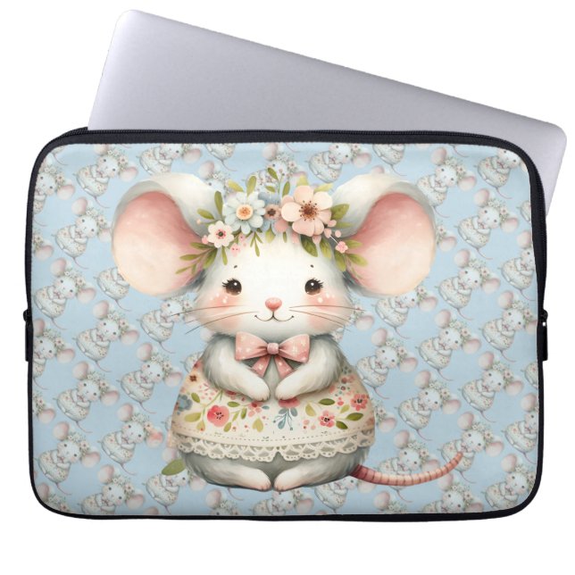 Housse Pour Ordinateur Portable Cuisine Florale Souris Couronne Fleur (Devant)