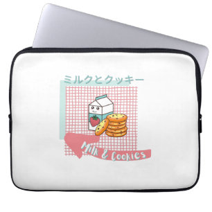 Housse Pour Ordinateur Portable cuisine kawaii - Milk et biscuit mignon, rose, tur