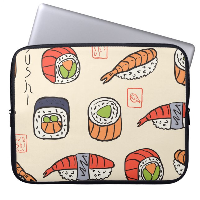 Housse Pour Ordinateur Portable Cuisine sushi, design motif sans soudure. (Devant)