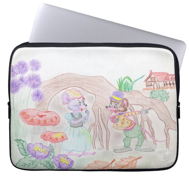 Housse Pour Ordinateur Portable Custom Kids Artwork, deux mignonnes souris, fleurs (Devant)