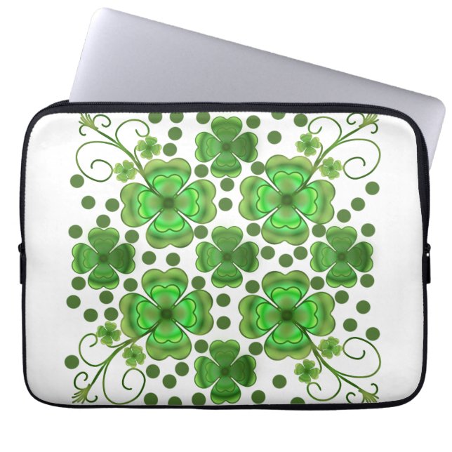Housse Pour Ordinateur Portable Custom Metallic Green Clover & Swirl Pattern  (Devant)