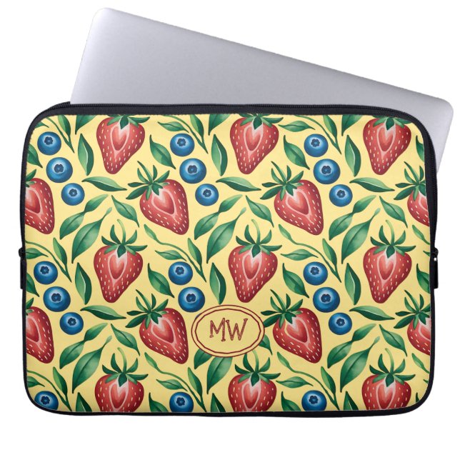 Housse Pour Ordinateur Portable Custom Strawberry Blueberry Pattern on Yellow  (Devant)